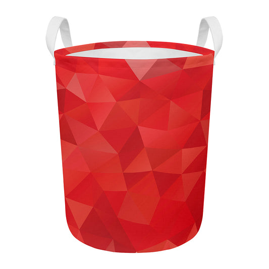 Red Polygonal Geometric Print Round Laundry Basket