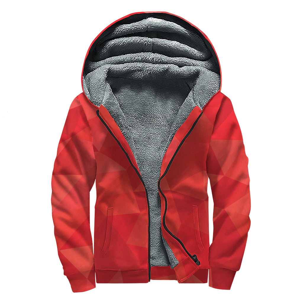 Red Polygonal Geometric Print Sherpa Lined Zip Up Hoodie