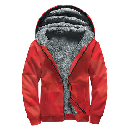 Red Polygonal Geometric Print Sherpa Lined Zip Up Hoodie