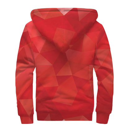 Red Polygonal Geometric Print Sherpa Lined Zip Up Hoodie