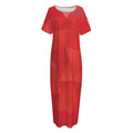 Red Polygonal Geometric Print Short Sleeve Long Nightdress