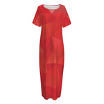 Red Polygonal Geometric Print Short Sleeve Long Nightdress