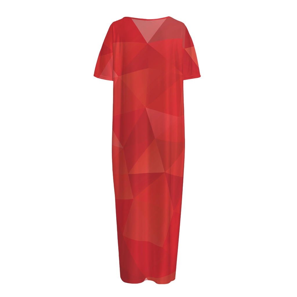Red Polygonal Geometric Print Short Sleeve Long Nightdress