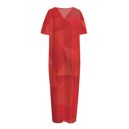Red Polygonal Geometric Print Short Sleeve Long Nightdress