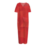 Red Polygonal Geometric Print Short Sleeve Long Nightdress