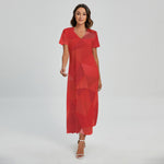 Red Polygonal Geometric Print Short Sleeve Maxi Dress
