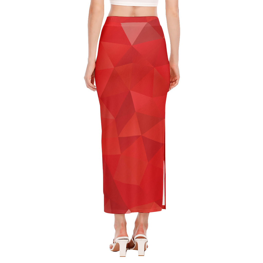 Red Polygonal Geometric Print Side Slit Maxi Skirt