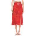 Red Polygonal Geometric Print Side Slit Midi Skirt