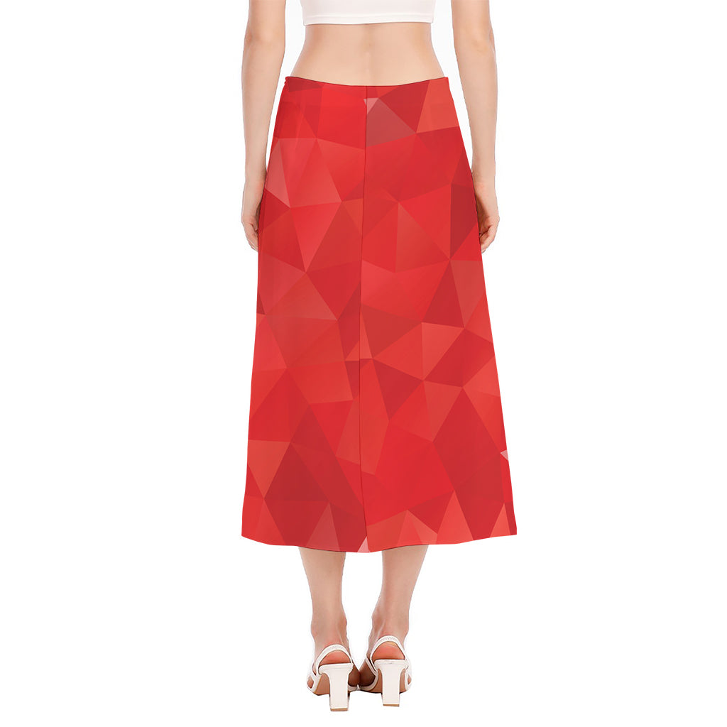 Red Polygonal Geometric Print Side Slit Midi Skirt