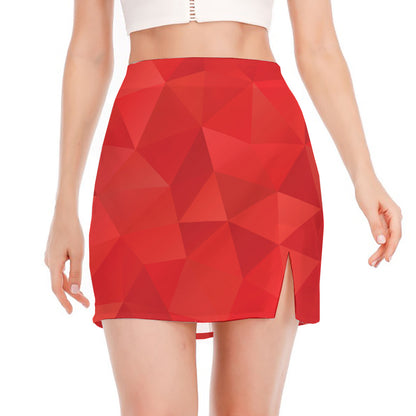 Red Polygonal Geometric Print Side Slit Mini Skirt
