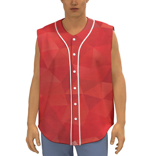 Red Polygonal Geometric Print Sleeveless Baseball Jersey