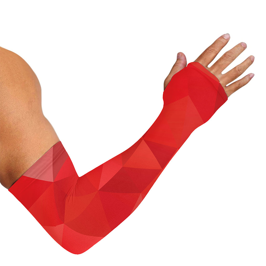Red Polygonal Geometric Print Sun Protection Arm Sleeves