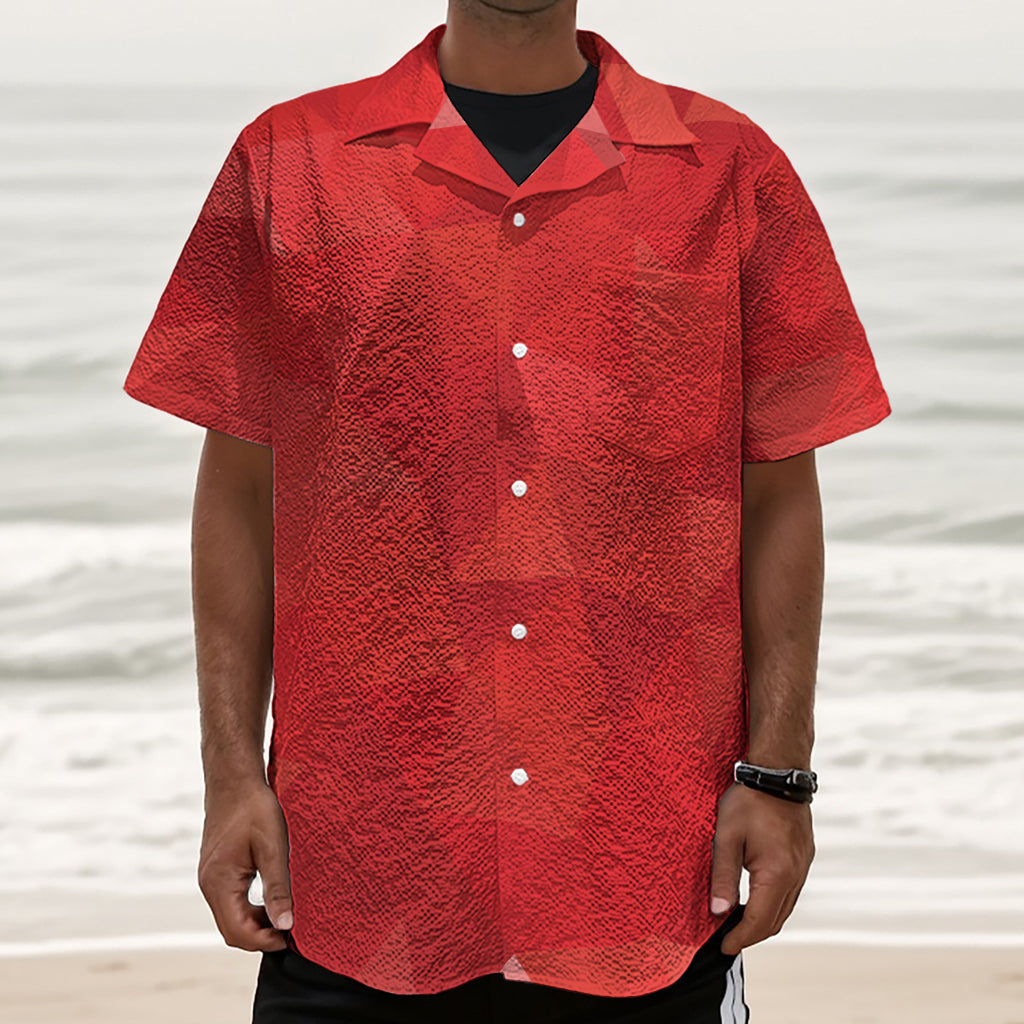Red Polygonal Geometric Print Textured Short Sleeve Shirt