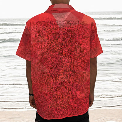 Red Polygonal Geometric Print Textured Short Sleeve Shirt