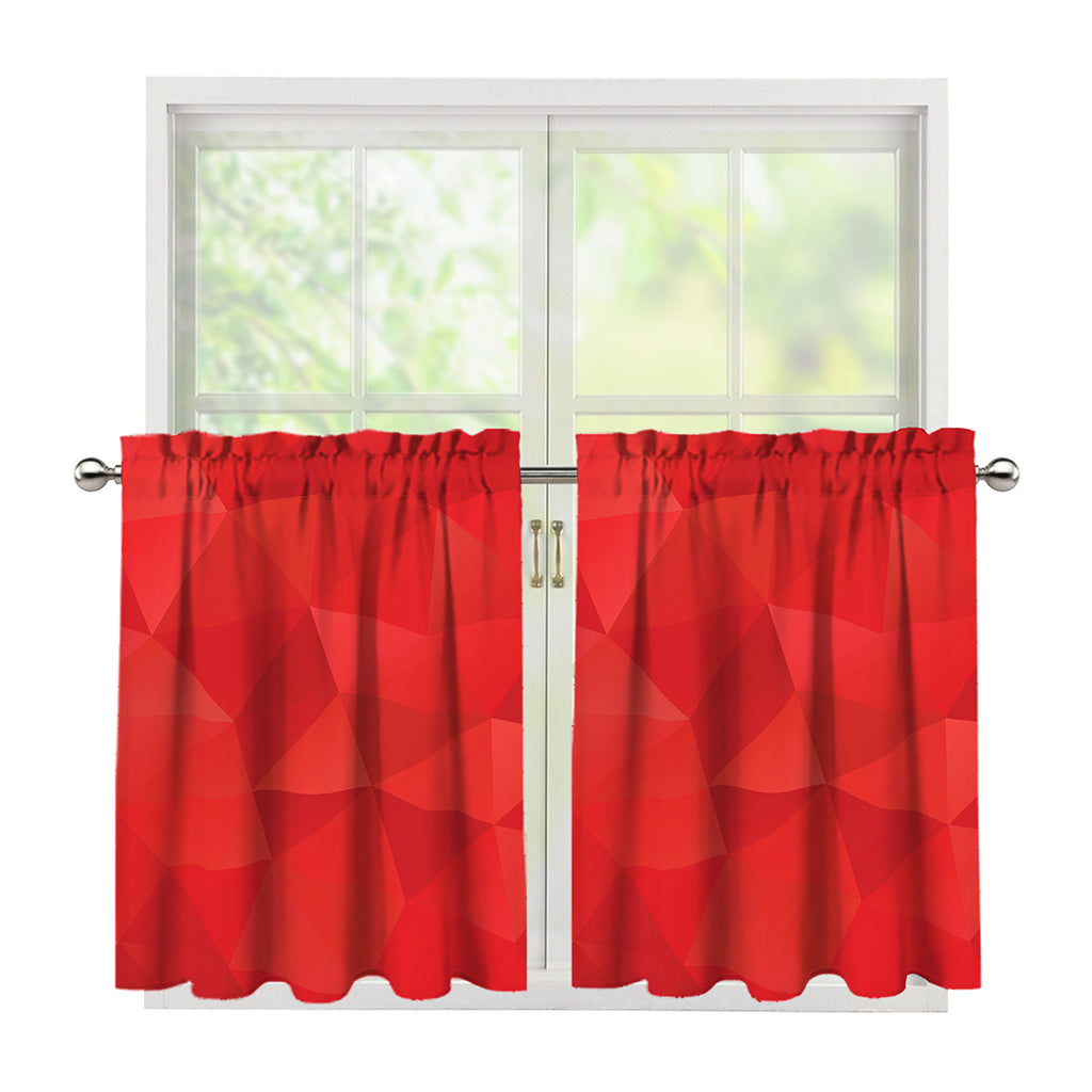 Red Polygonal Geometric Print Tier Curtains