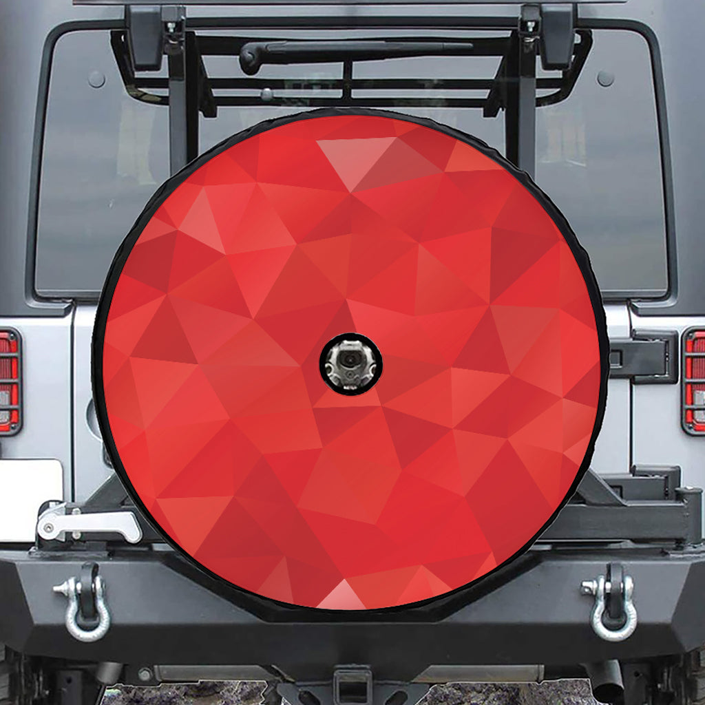 Red Polygonal Geometric Print Tire Cover With Camera Hole