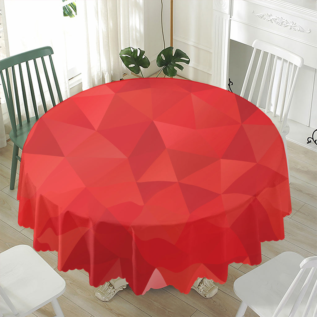 Red Polygonal Geometric Print Waterproof Round Tablecloth