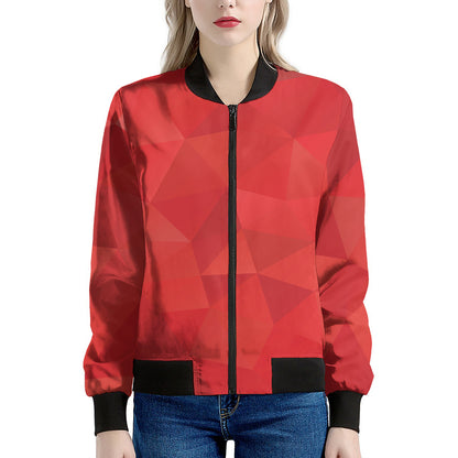 Red Polygonal Geometric Print Women's Bomber Jacket