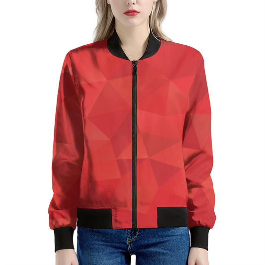 Red Polygonal Geometric Print Women's Bomber Jacket