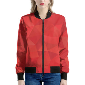 Red Polygonal Geometric Print Women's Bomber Jacket