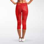 Red Polygonal Geometric Print Women's Capri Leggings