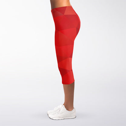 Red Polygonal Geometric Print Women's Capri Leggings