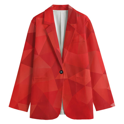 Red Polygonal Geometric Print Women's Cotton Blazer