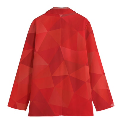 Red Polygonal Geometric Print Women's Cotton Blazer
