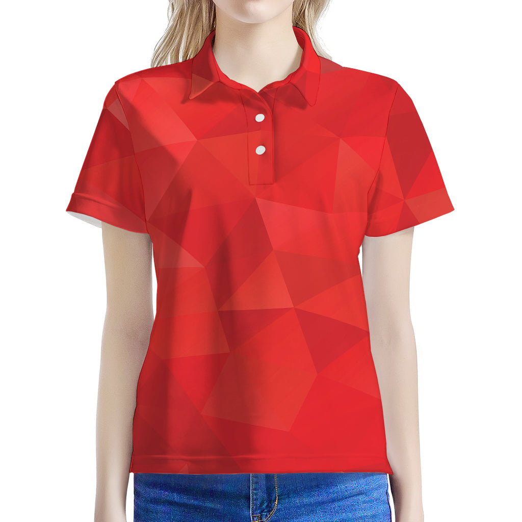 Red Polygonal Geometric Print Women's Polo Shirt