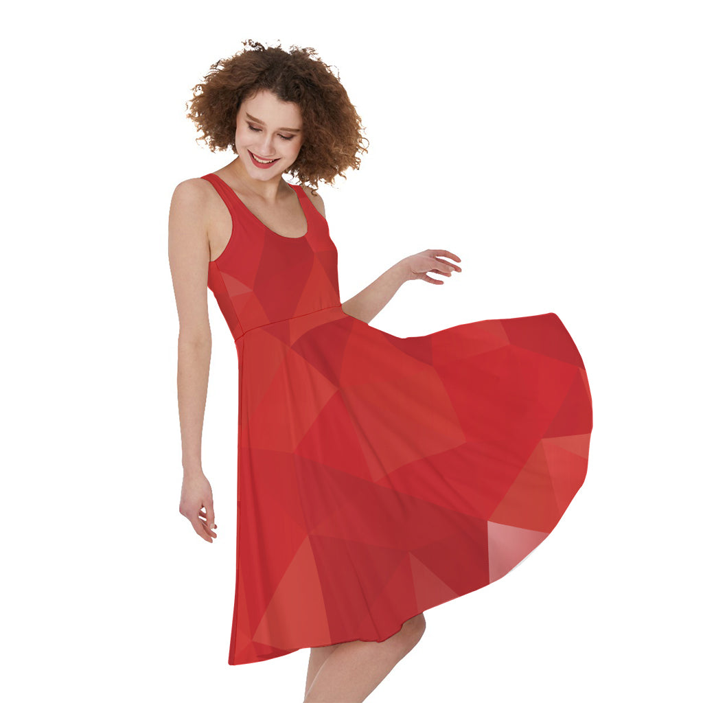 Red Polygonal Geometric Print Women's Sleeveless Dress
