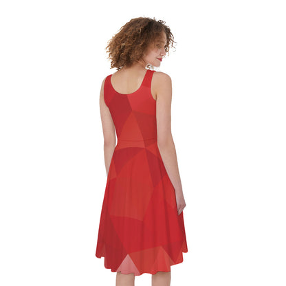 Red Polygonal Geometric Print Women's Sleeveless Dress