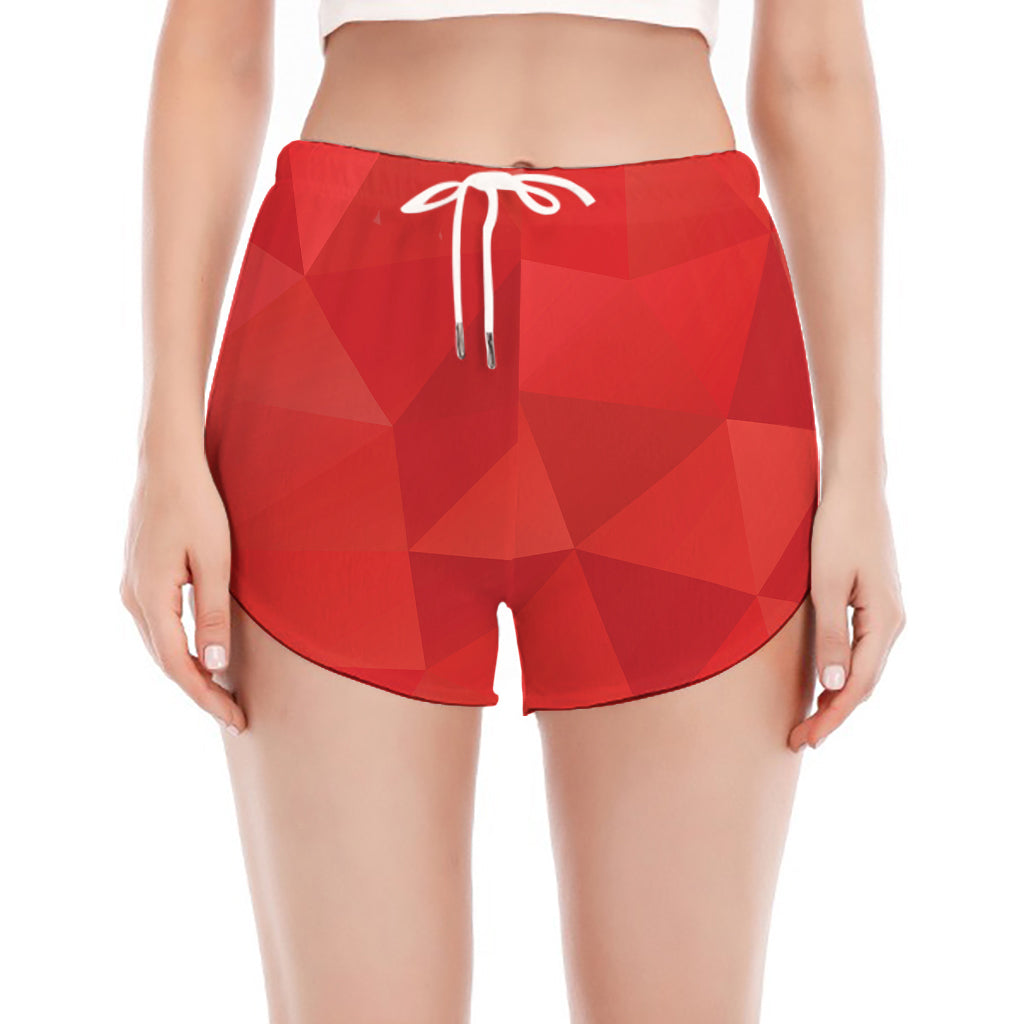 Red Polygonal Geometric Print Women's Split Running Shorts