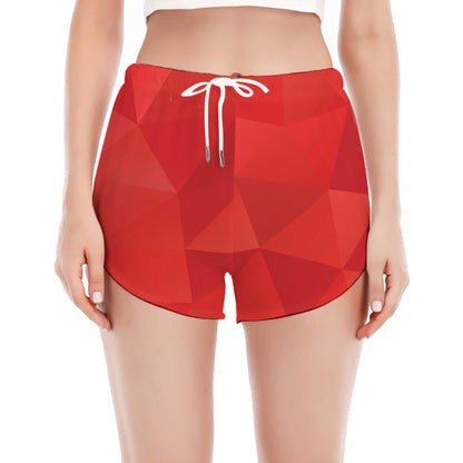 Red Polygonal Geometric Print Women's Split Running Shorts