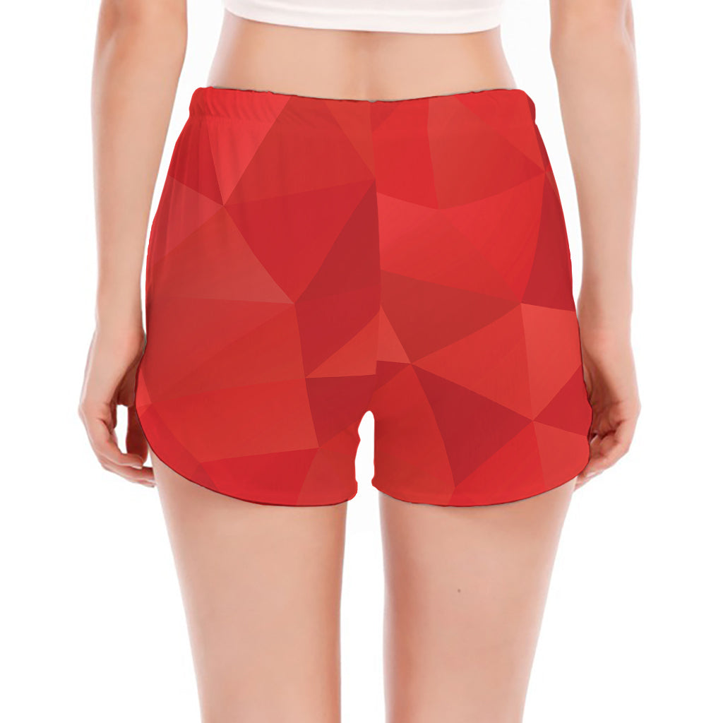 Red Polygonal Geometric Print Women's Split Running Shorts