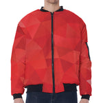 Red Polygonal Geometric Print Zip Sleeve Bomber Jacket