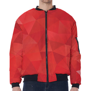 Red Polygonal Geometric Print Zip Sleeve Bomber Jacket