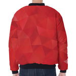 Red Polygonal Geometric Print Zip Sleeve Bomber Jacket