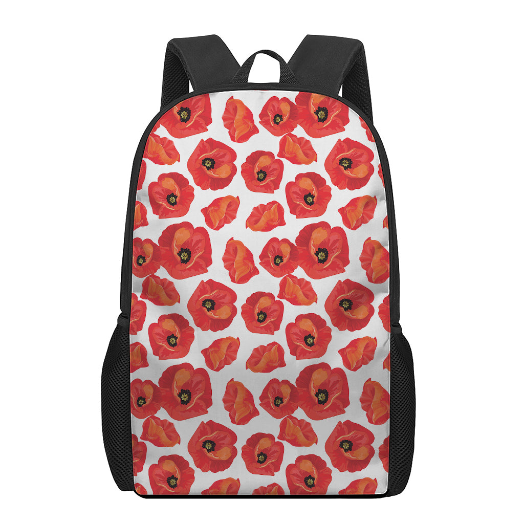 Red Poppy Pattern Print 17 Inch Backpack