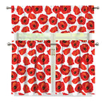 Red Poppy Pattern Print 3 Piece Kitchen Curtains