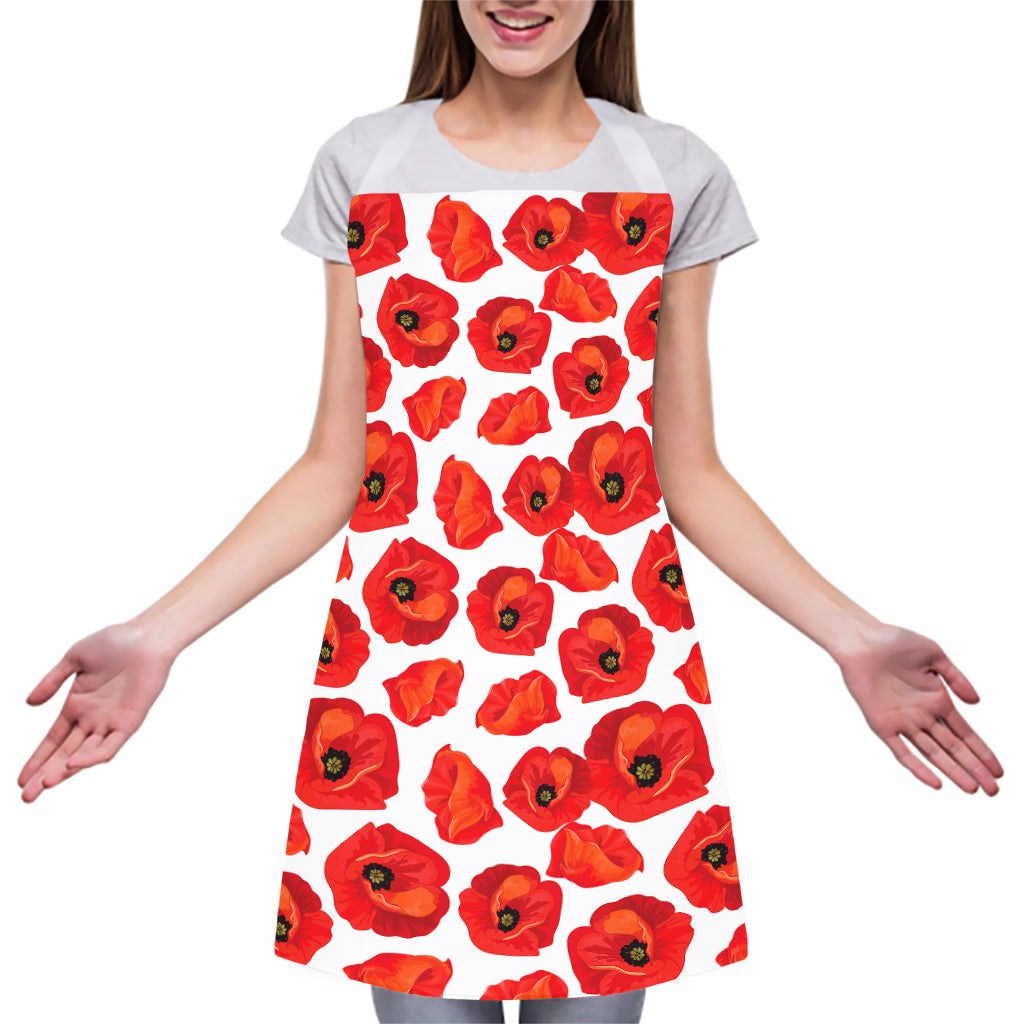 Red Poppy Pattern Print Adjustable Apron