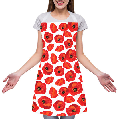 Red Poppy Pattern Print Adjustable Apron