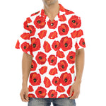 Red Poppy Pattern Print Aloha Shirt