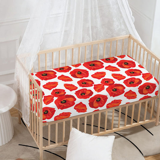 Red Poppy Pattern Print Baby Crib Sheet