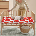 Red Poppy Pattern Print Baby Crib Sheet