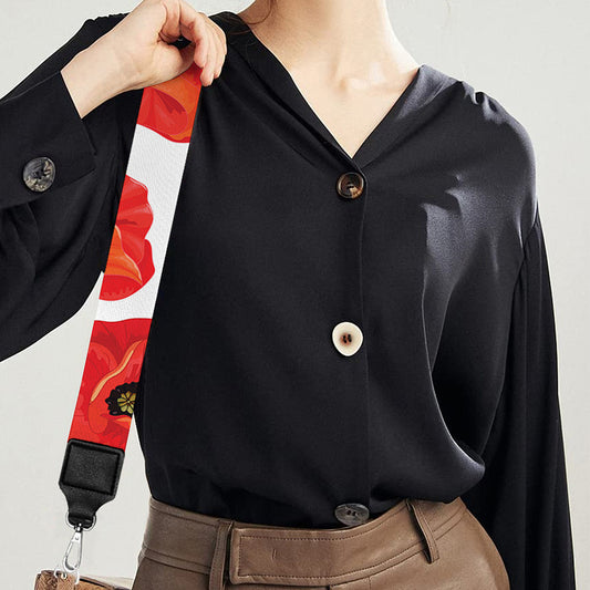 Red Poppy Pattern Print Bag Strap