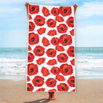 Red Poppy Pattern Print Beach Towel
