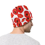 Red Poppy Pattern Print Beanie