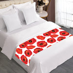 Red Poppy Pattern Print Bed Runner