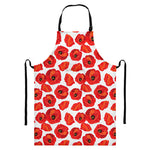 Red Poppy Pattern Print Bib Apron With Pocket