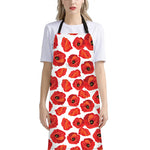 Red Poppy Pattern Print Bib Apron With Pocket